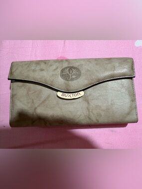 Buxton Olive Green Leather Women's Wallet Clutch with Logo Accent